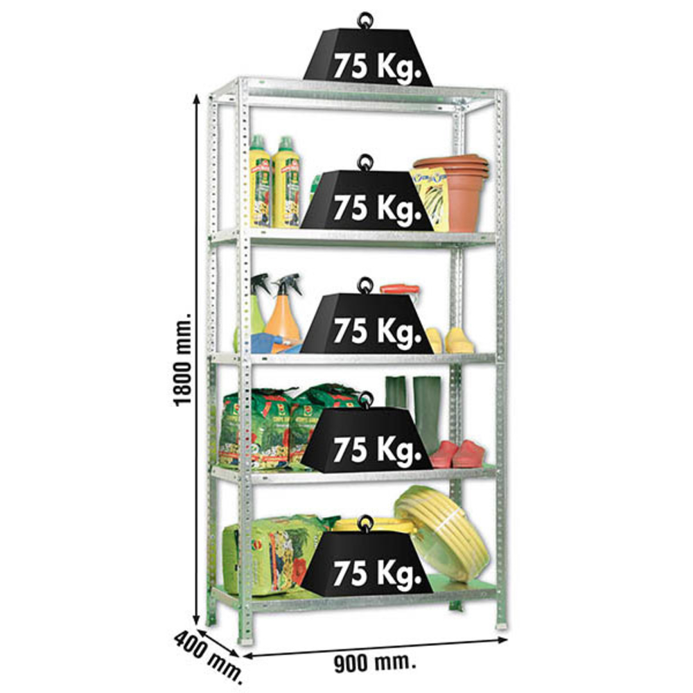 Rayonnage métallique léger à vis 1800x900x400 - 5 niveaux Galvanisé - SIMON RACK - 8425437082160