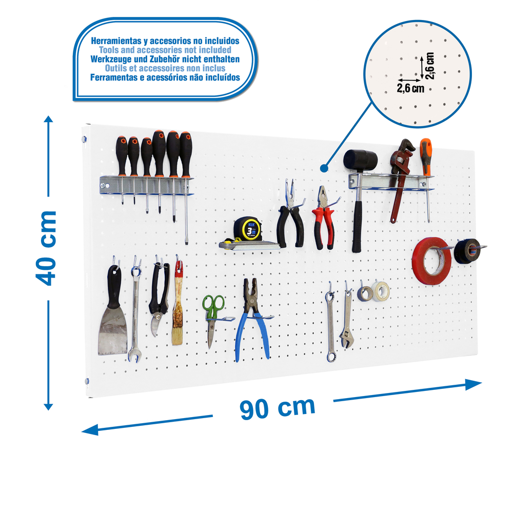Panneau perforé pour rangement  - 400x900x35 -  Blanc - SIMON RACK - 8425437082450