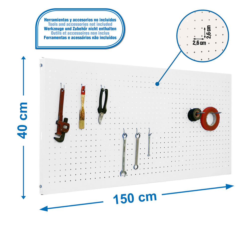 Kit établi mobile Bricolage - 400x1500x35 - 1 niveau Blanc - SIMON RACK - 8425437082771
