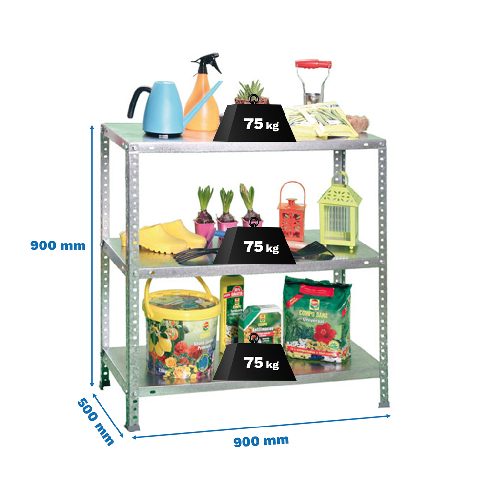Rayonnage métallique léger à vis 900x900x500 - 3 niveaux Galvanisé - SIMON RACK - 8425437083761
