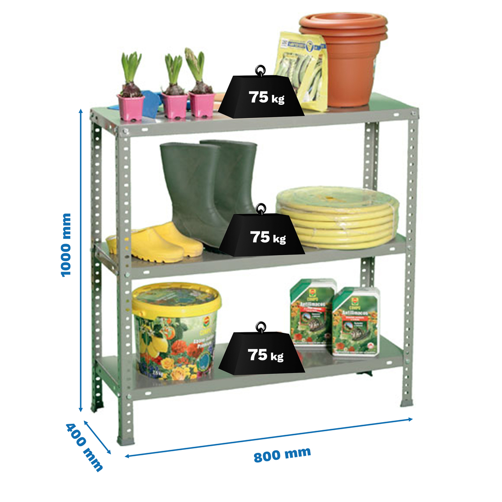 Rayonnage métallique léger à vis 1000x800x400 - 3 niveaux Gris - SIMON RACK - 8425437083839