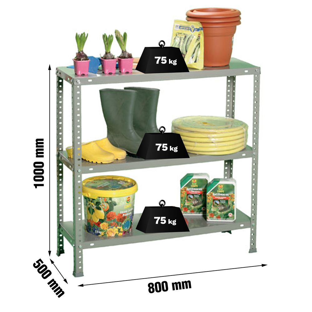 Rayonnage métallique léger à vis 1000x800x500 - 3 niveaux Gris - SIMON RACK - 8425437083860