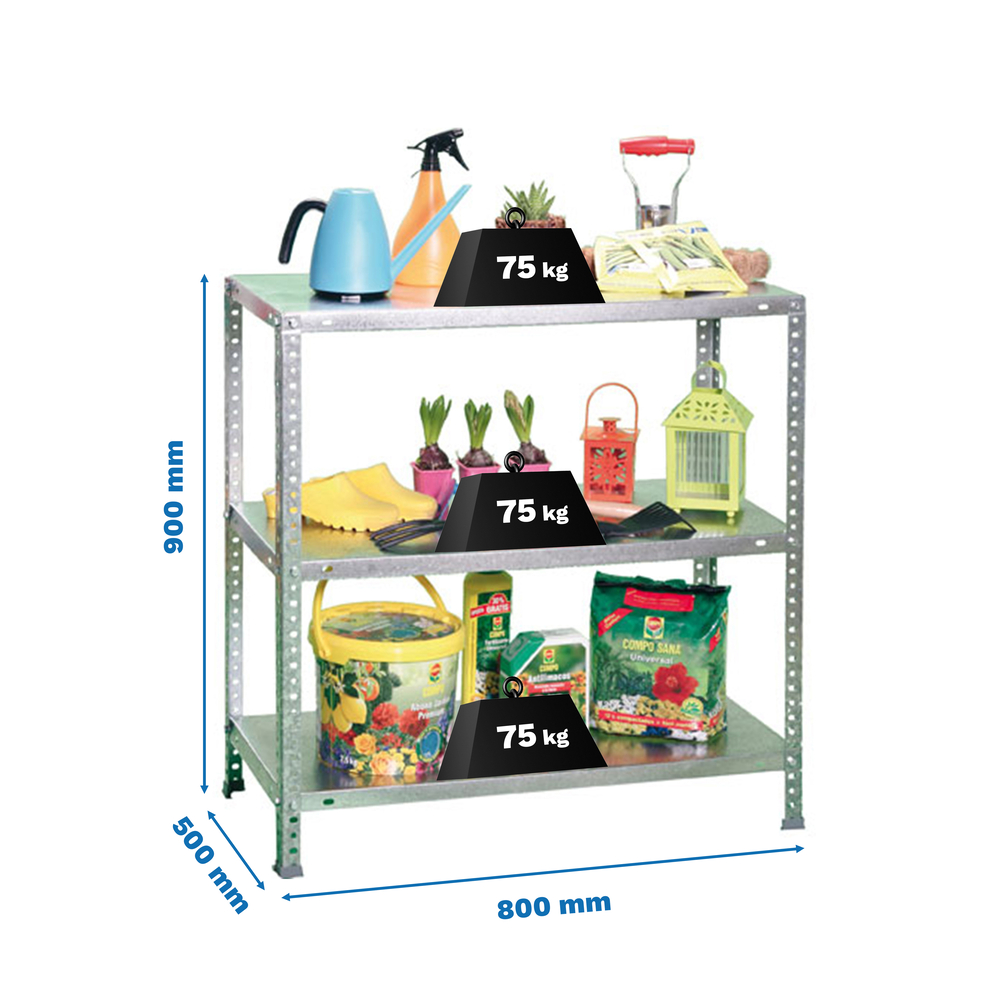 Rayonnage métallique léger à vis 900x800x500 - 3 niveaux Galvanisé - SIMON RACK - 8425437083884