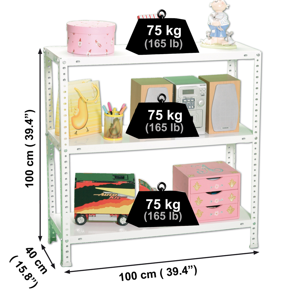 Rayonnage métallique léger à vis 1000x1000x400 - 3 niveaux Blanc - SIMON RACK - 8425437083969