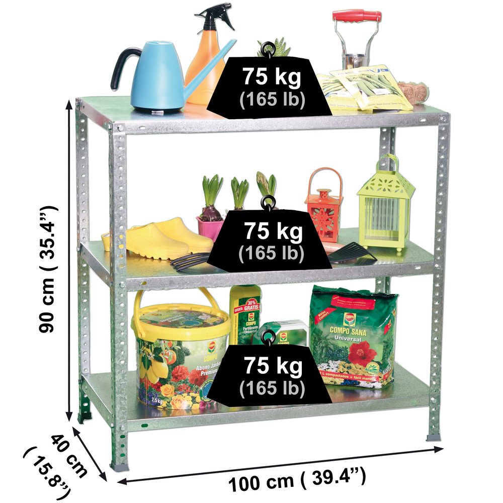 Rayonnage métallique léger à vis 900x1000x400 - 3 niveaux Galvanisé - SIMON RACK - 8425437084003