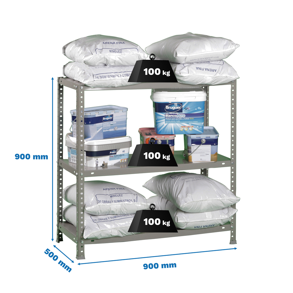 Rayonnage métallique léger à vis 900x900x500 - 3 niveaux Gris - SIMON RACK - 8425437084430