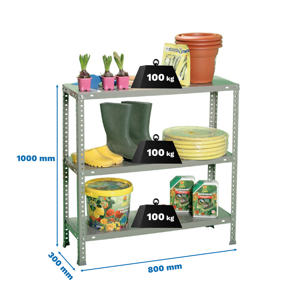 Rayonnage métallique léger à vis 1000x800x300 - 3 niveaux Gris - SIMON RACK - 8425437084461