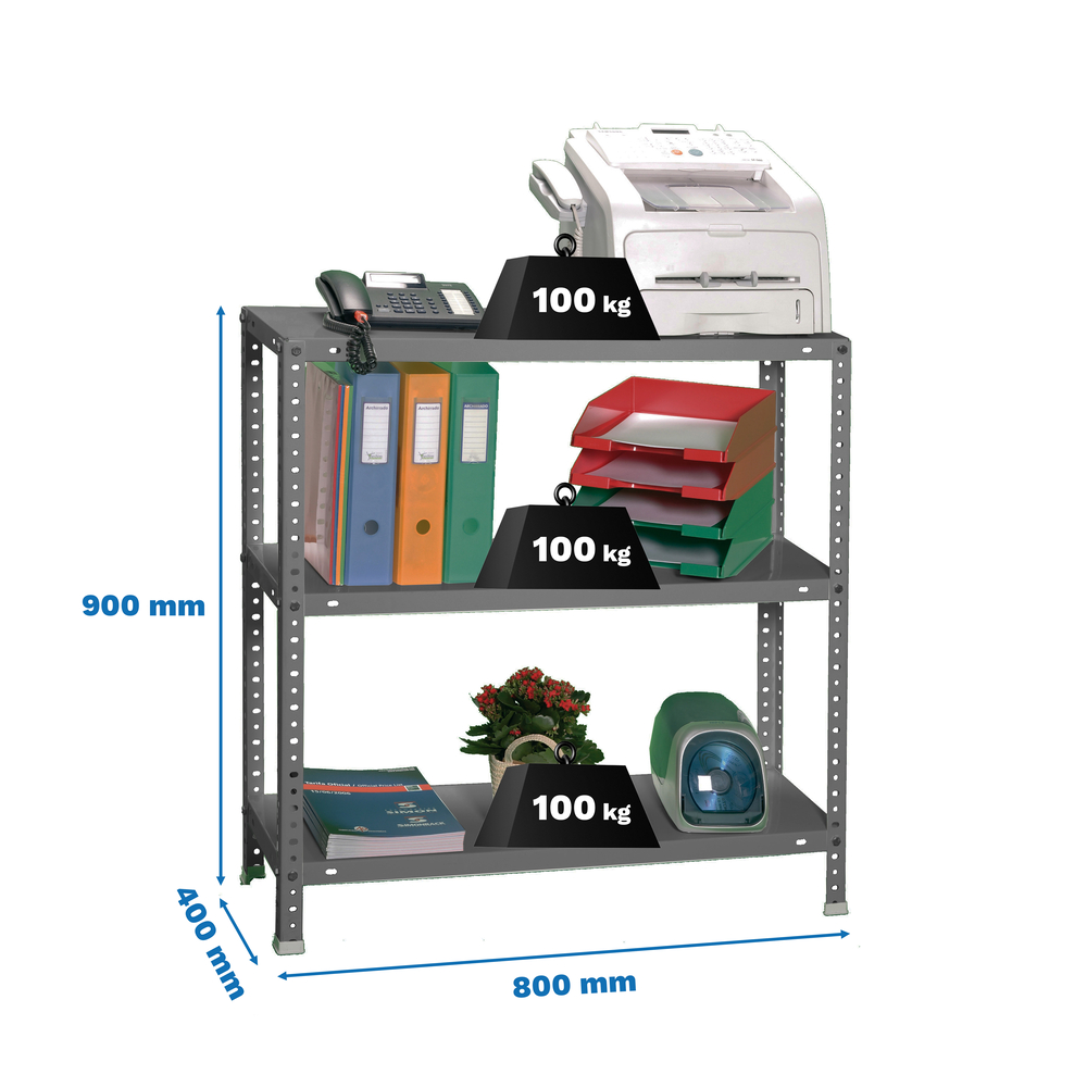 Rayonnage métallique léger à vis 900x800x400 - 3 niveaux Gris - SIMON RACK - 8425437084553