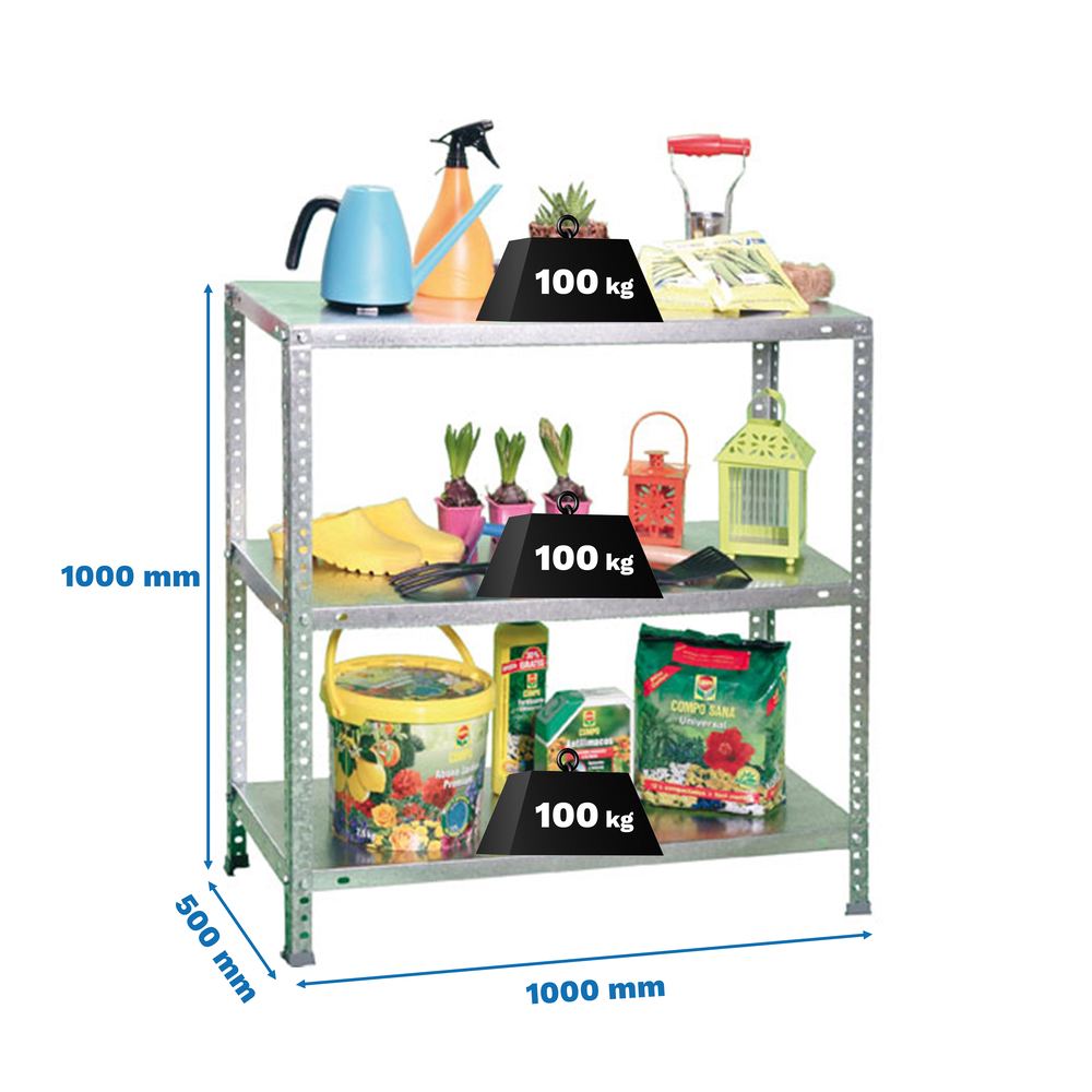 Rayonnage métallique léger à vis 1000x1000x500 - 3 niveaux Galvanisé - SIMON RACK - 8425437084751