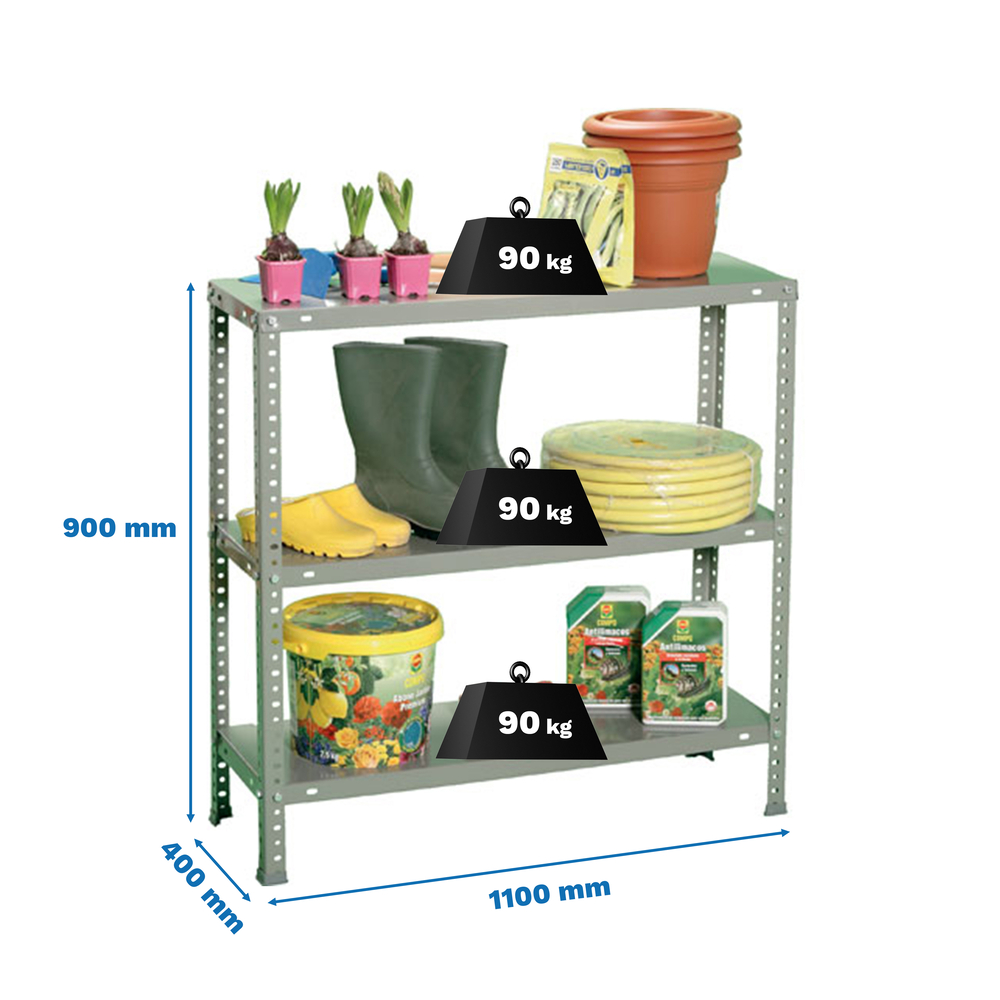 Rayonnage métallique léger à vis 900x1100x400 - 3 niveaux Gris - SIMON RACK - 8425437084911