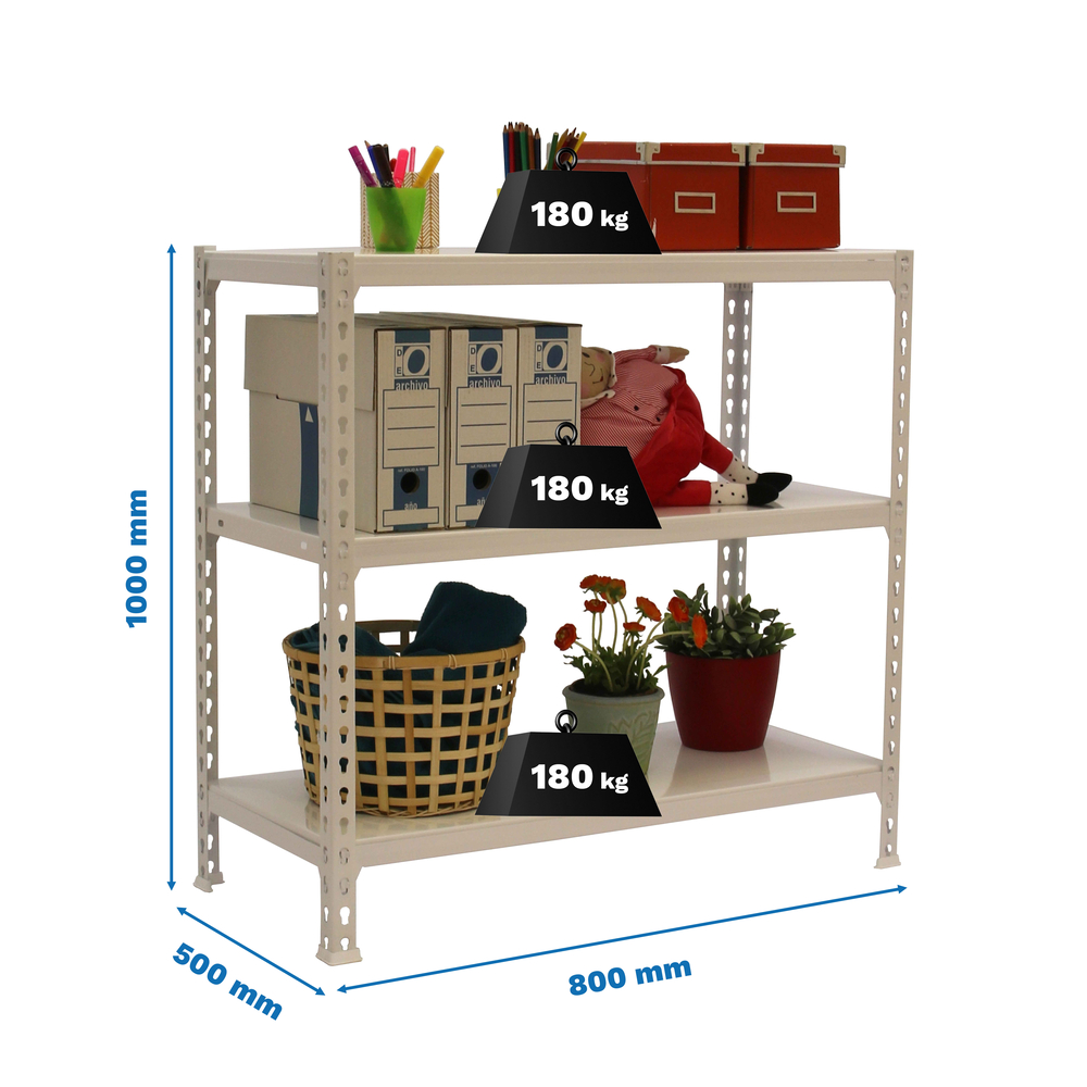 Rayonnage métallique léger sans vis 1000x800x500 - 3 niveaux Blanc - SIMON RACK - 8425437085260