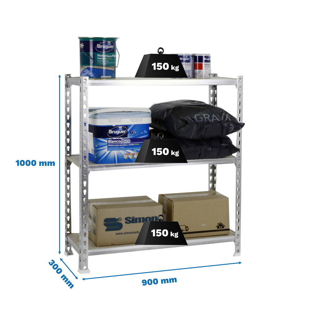 Rayonnage bois-métal léger sans vis 1000x900x300 - 3 niveaux Bois - SIMON RACK - 8425437085611