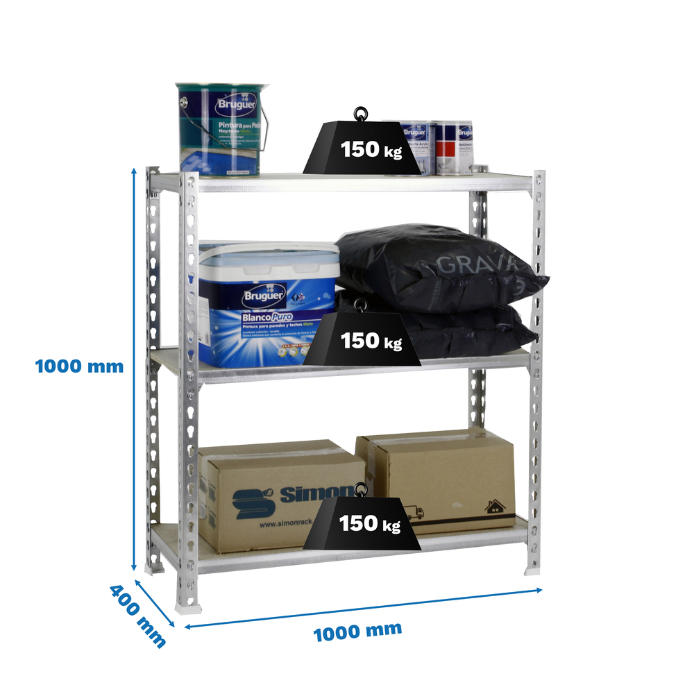 Rayonnage bois-métal léger sans vis 1000x1000x400 - 3 niveaux Bois - SIMON RACK - 8425437085963