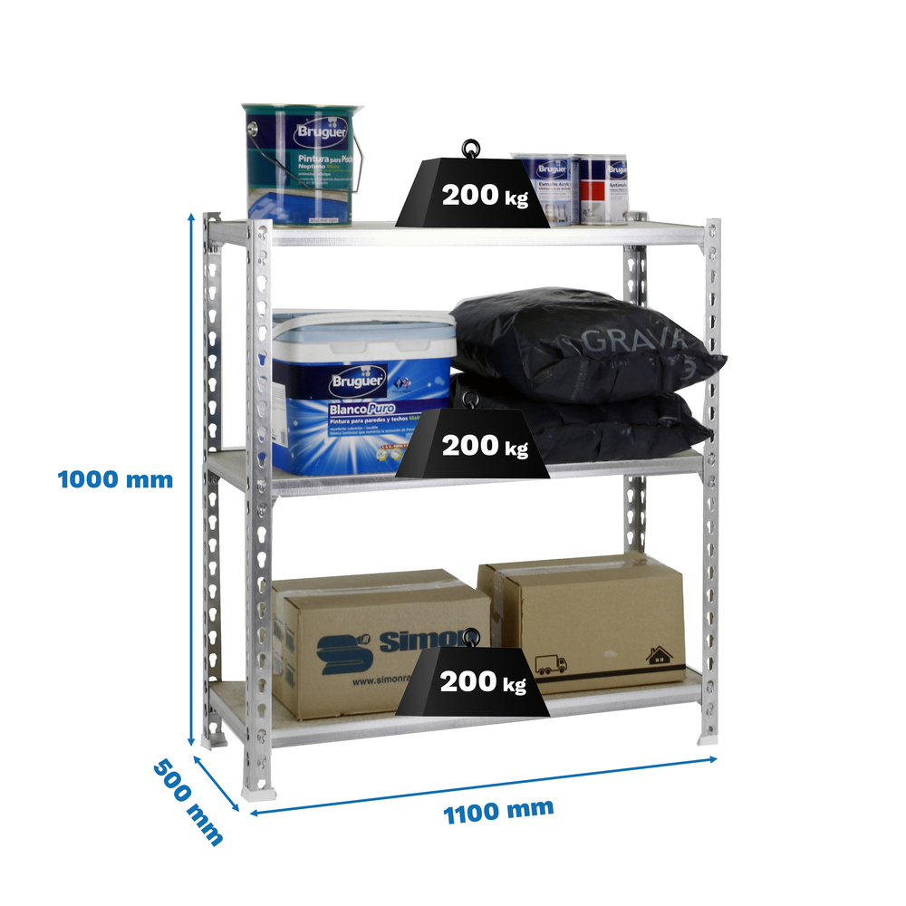 Rayonnage bois-métal léger sans vis 1000x1100x500 - 3 niveaux Bois - SIMON RACK - 8425437086267