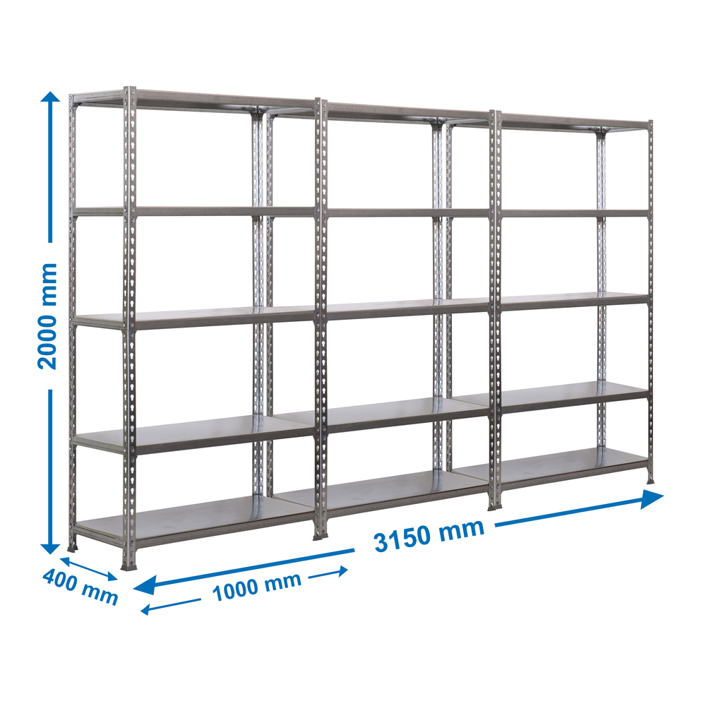 Rayonnage métallique léger sans vis 2000x1000x400 - 15 niveaux Galvanisé - SIMON RACK - 8425437088582