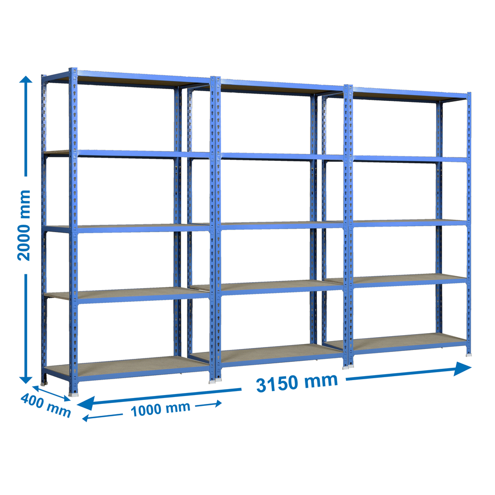 Rayonnage métallique léger sans vis 2000x1000x400 - 5 niveaux Bleu/Bois - SIMON RACK - 8425437088605