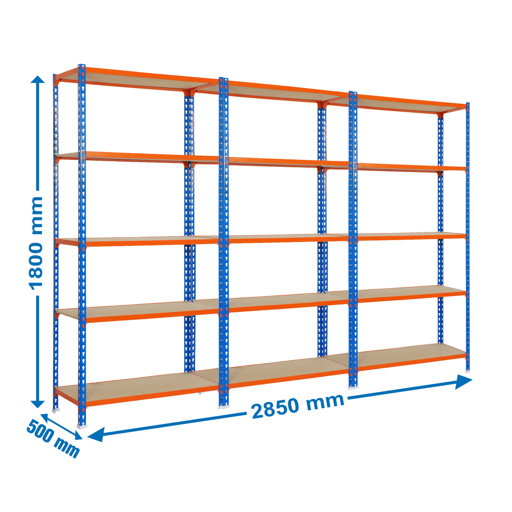 Rayonnage métallique léger sans vis 1800x900x500 - 15 niveaux Bleu/Orange/Bois - SIMON RACK - 8425437088728
