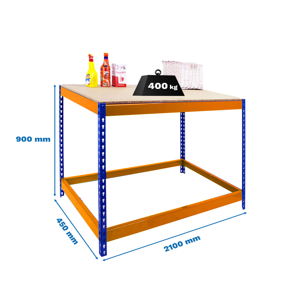 Kit établi Basic - 900x2100x450 - 1 niveau Bleu/Orange/Bois - SIMON RACK - 8425437089787