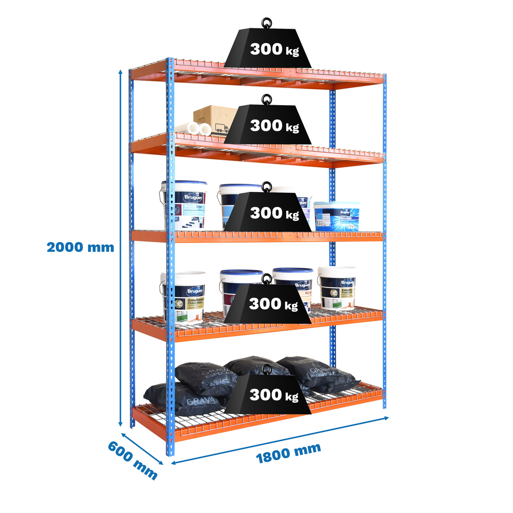 Étagère charge moyenne 400kg - 2000x1800x600 - 5 niveaux Bleu/Orange - SIMON RACK - 8425437089886