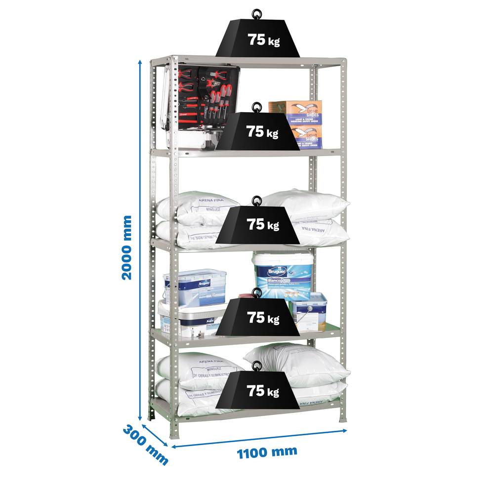 Rayonnage métallique léger à vis 1800x1100x300 - 5 niveaux Gris - SIMON RACK - 8425437091155