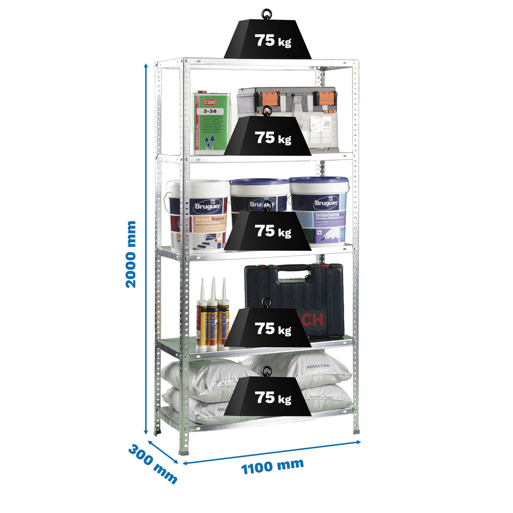 Rayonnage métallique léger à vis 2000x1100x300 - 5 niveaux Galvanisé - SIMON RACK - 8425437091162