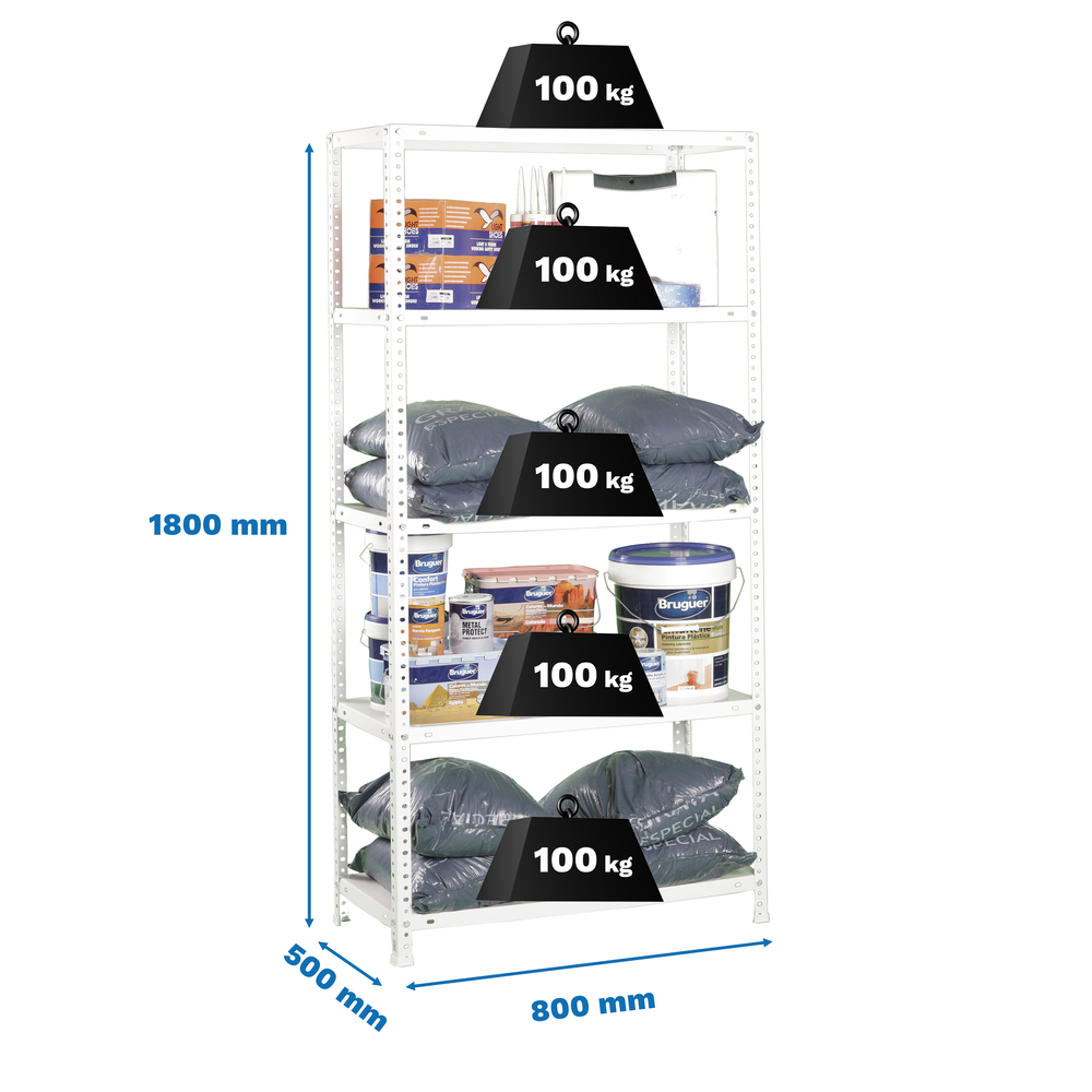 Rayonnage métallique léger à vis 1800x800x500 - 5 niveaux Blanc - SIMON RACK - 8425437091209