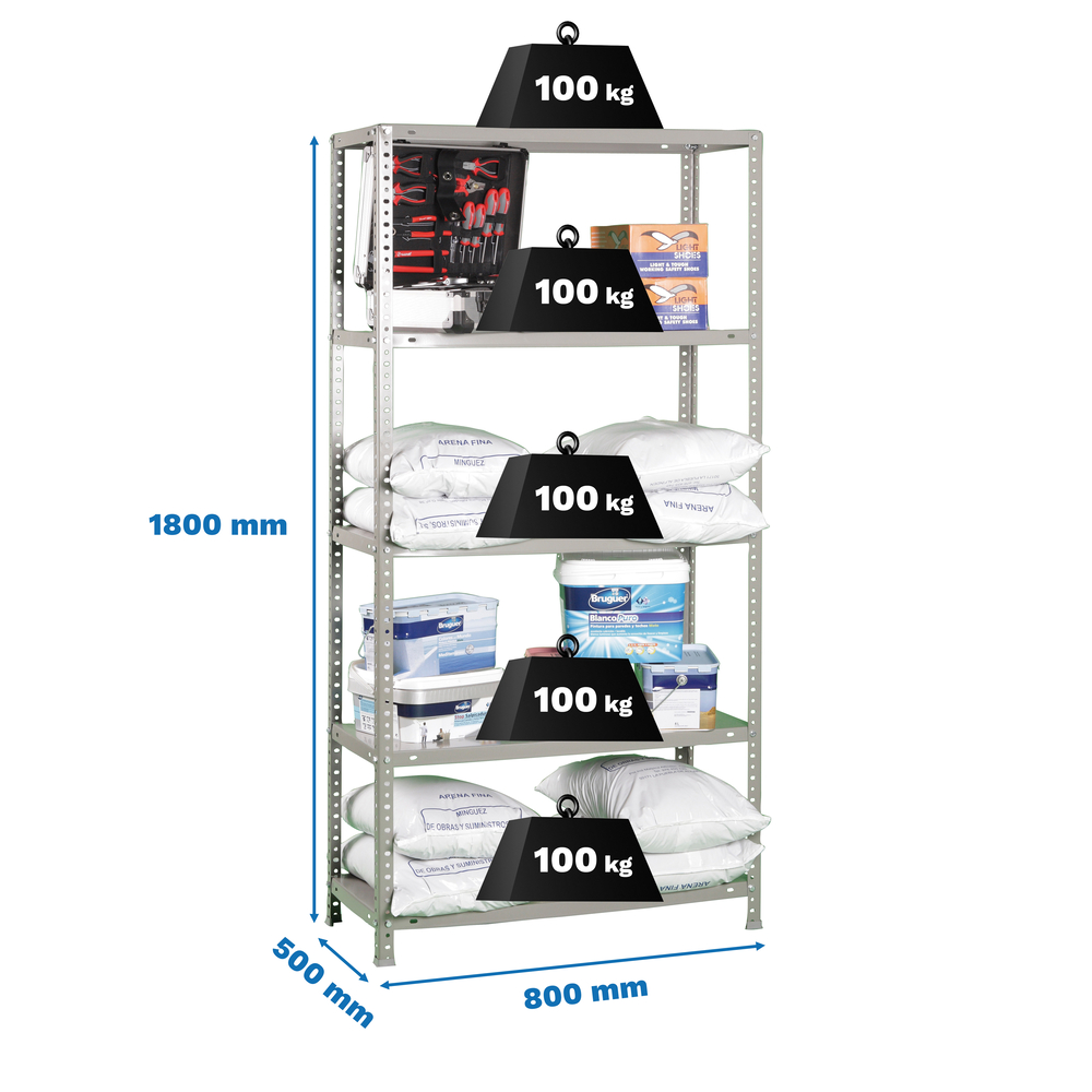 Rayonnage métallique léger à vis 1800x800x500 - 5 niveaux Gris - SIMON RACK - 8425437091216
