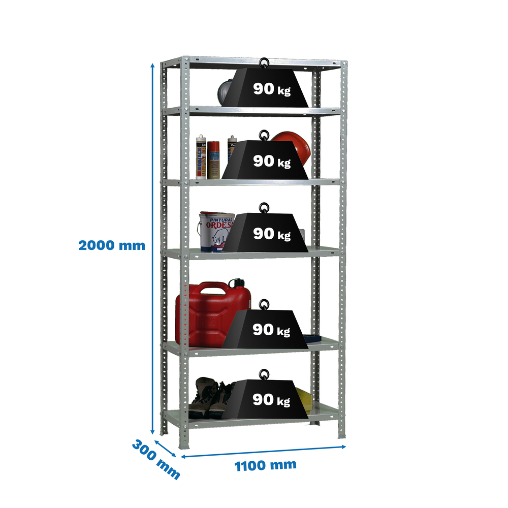Rayonnage métallique léger à vis 2000x1100x300 - 6 niveaux Galvanisé - SIMON RACK - 8425437091377