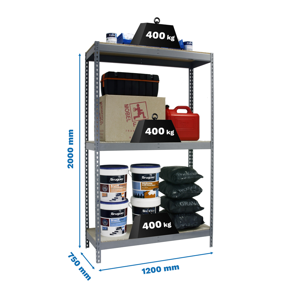 Étagère mobile charge moyenne 400kg - 2000x1200x750 - 3 niveaux Gris - SIMON RACK - 8425437091711