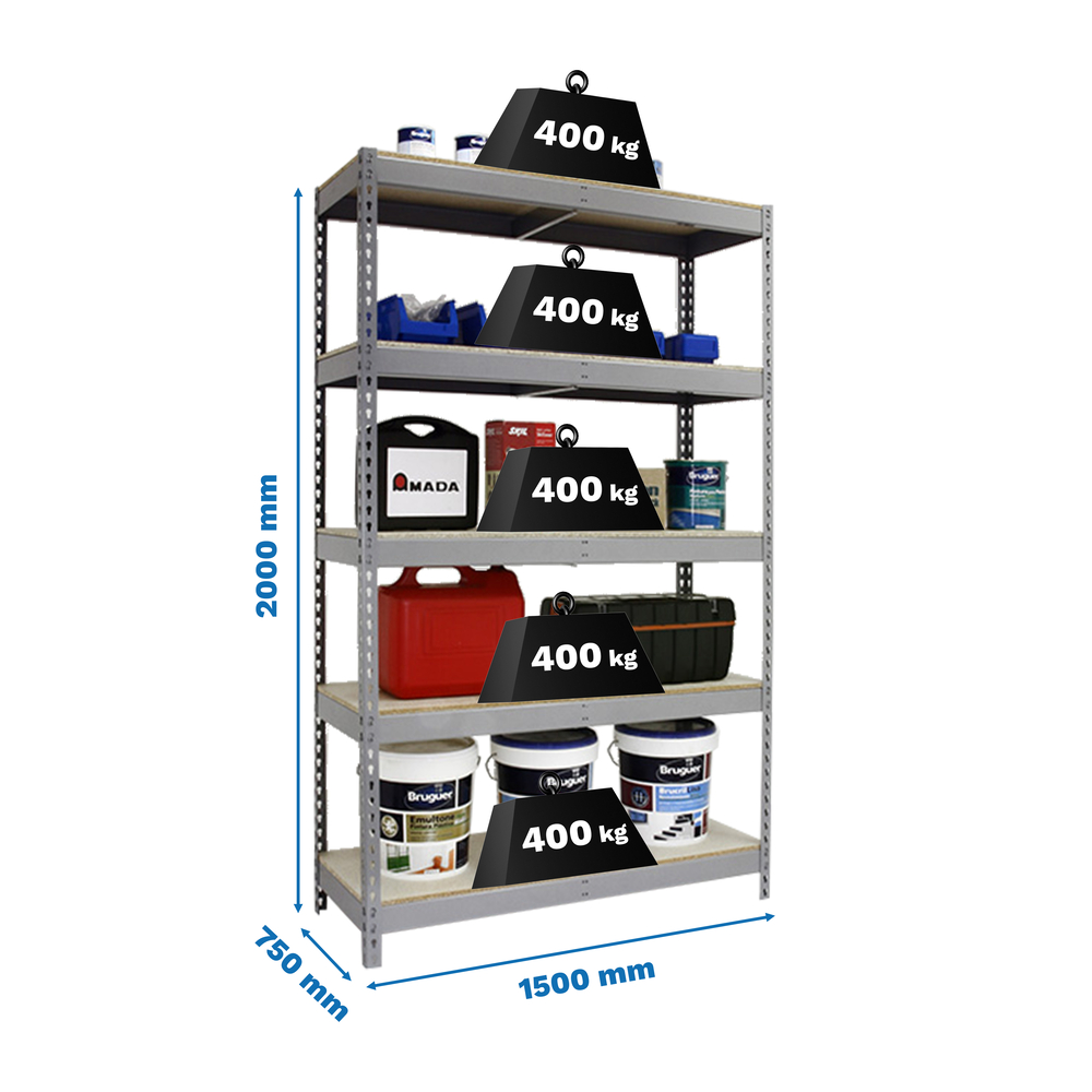 Étagère mobile charge moyenne 400kg - 2000x1500x750 - 5 niveaux Gris - SIMON RACK - 8425437091780