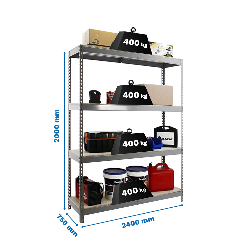 Étagère charge moyenne 500 à 600kg - 2000x2400x750 - 4 niveaux Gris/Bois - SIMON RACK - 8425437092350