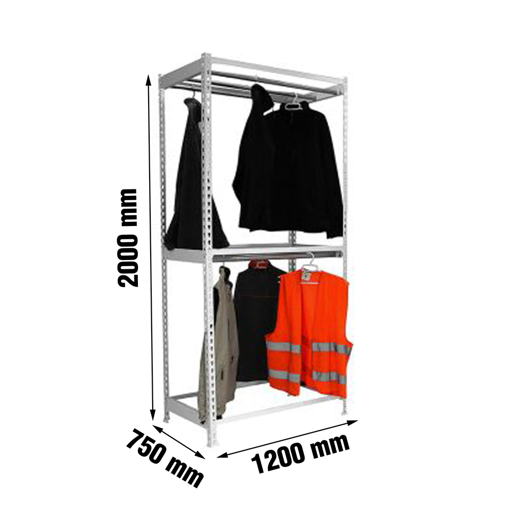 Rayonnage pour vêtements 2000x1200x750 - 2 niveaux Gris - SIMON RACK - 8425437092862
