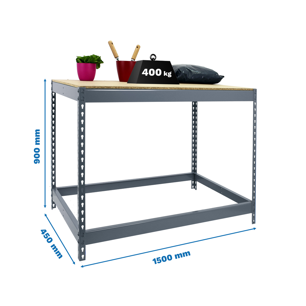Kit établi Basic - 900x1500x450 - 1 niveau Gris/Bois - SIMON RACK - 8425437093777