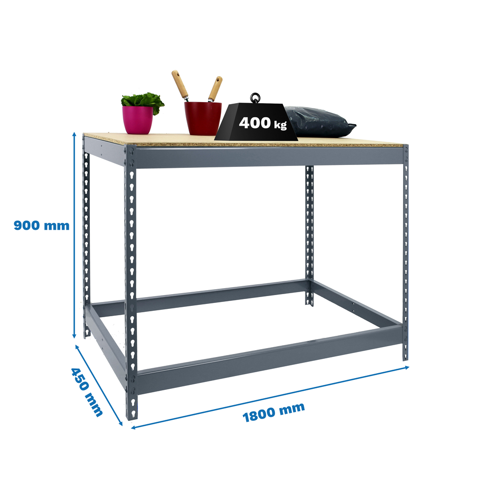 Kit établi Basic - 900x1800x450 - 1 niveau Bois - SIMON RACK - 8425437093821