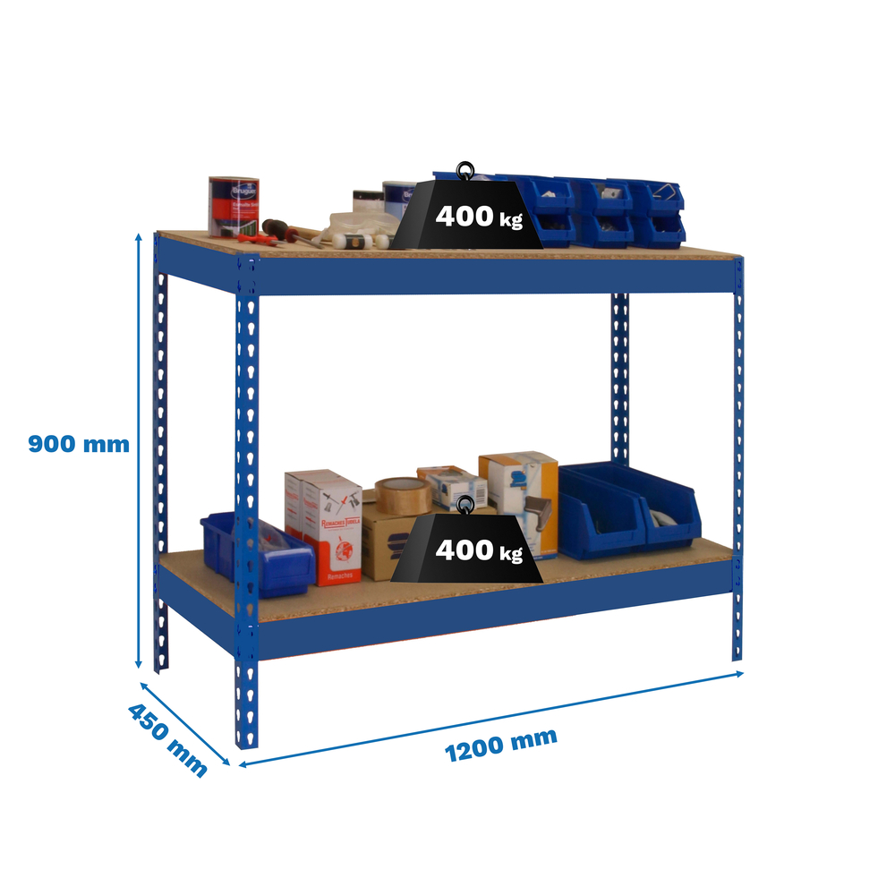 Kit établi Basic - 900x1200x450 - 2 niveaux Bleu/Bois - SIMON RACK - 8425437093876