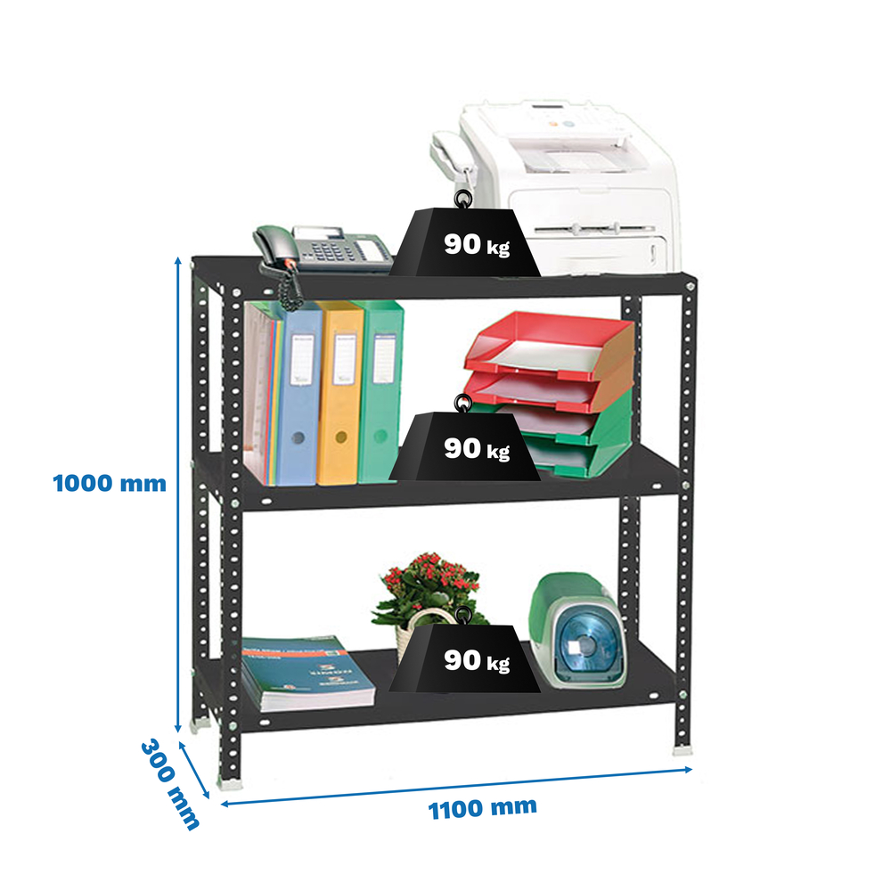Rayonnage métallique léger à vis 1000x1100x300 - 3 niveaux Anthracite - SIMON RACK - 8425437096204