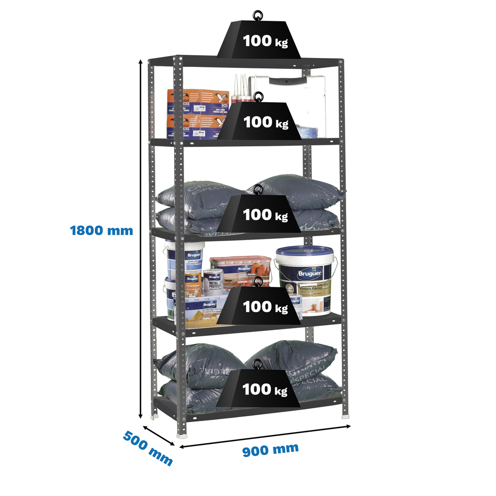 Rayonnage métallique léger à vis 1800x900x500 - 5 niveaux Anthracite - SIMON RACK - 8425437096402