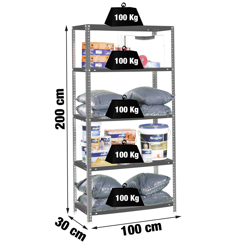 Rayonnage métallique léger à vis 2000x1000x300 - 5 niveaux Anthracite - SIMON RACK - 8425437096426