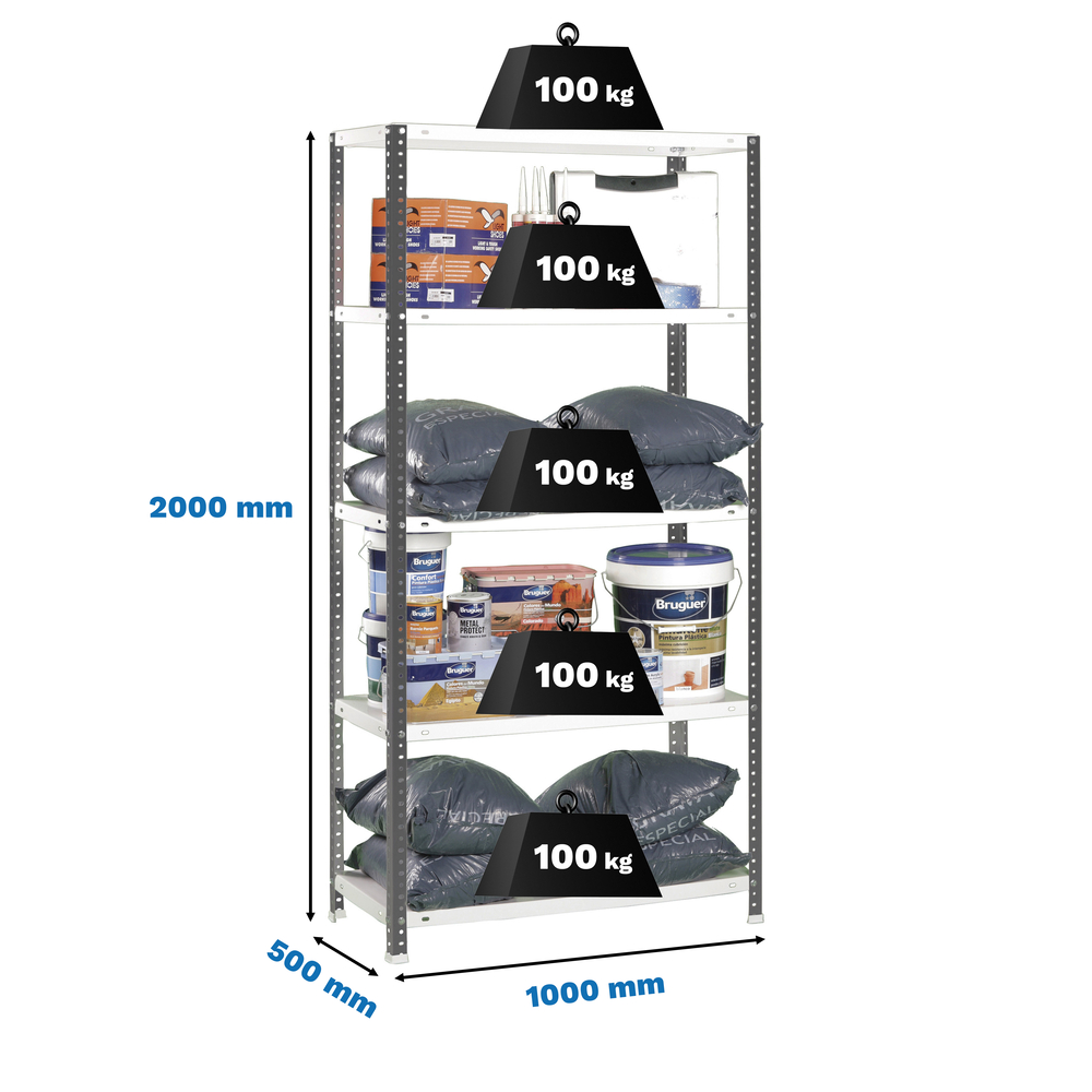 Rayonnage métallique léger à vis 2000x1000x500 - 5 niveaux Anthracite/Blanc - SIMON RACK - 8425437096457
