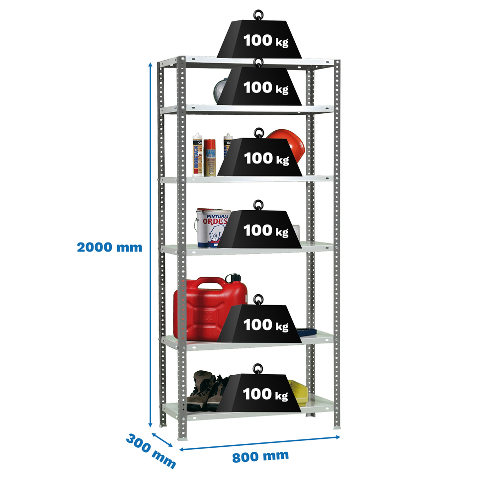 Rayonnage métallique léger à vis 2000x800x300 - 6 niveaux Anthracite/Blanc - SIMON RACK - 8425437096532