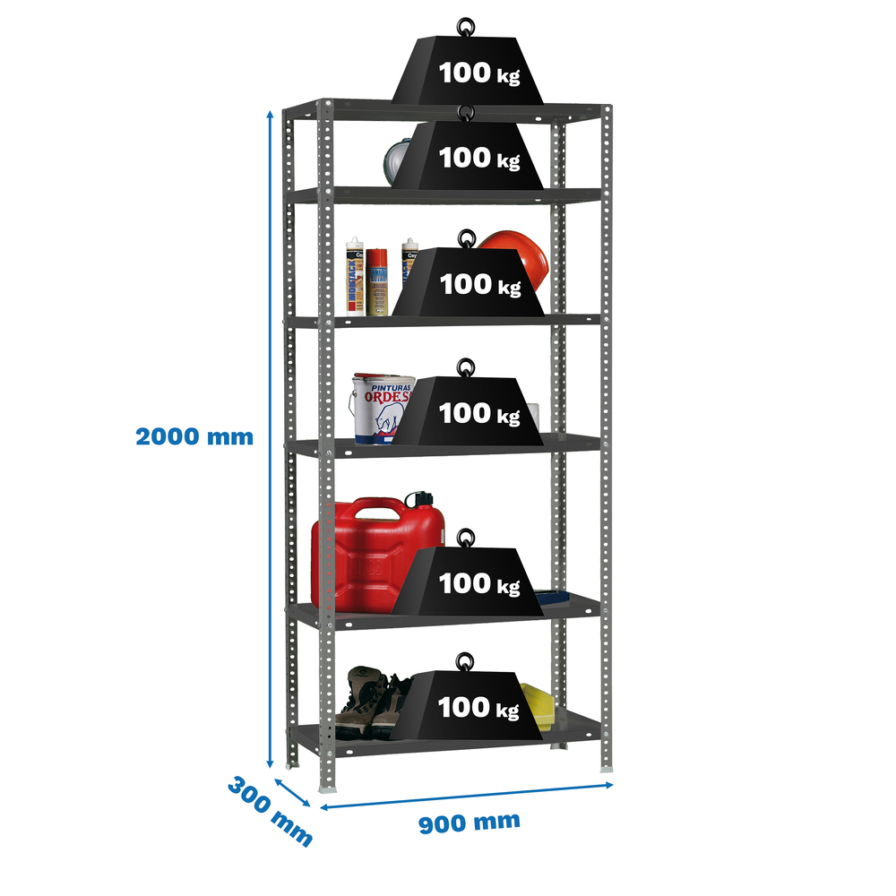 Rayonnage métallique léger à vis 2000x900x300 - 6 niveaux Anthracite - SIMON RACK - 8425437096600