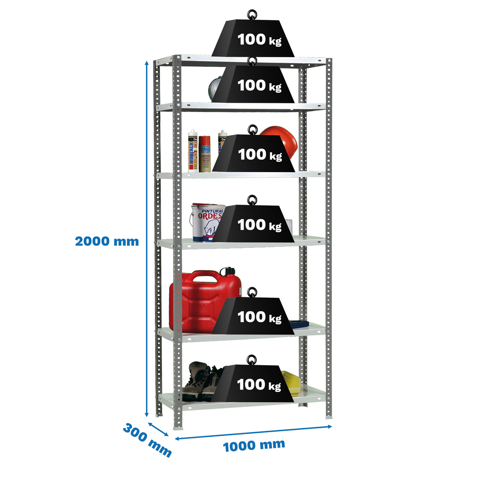 Rayonnage métallique léger à vis 2000x1000x300 - 6 niveaux Anthracite/Blanc - SIMON RACK - 8425437096655