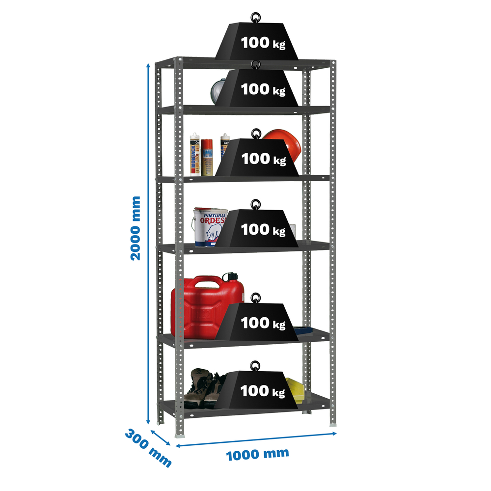 Rayonnage métallique léger à vis 2000x1000x300 - 6 niveaux Anthracite - SIMON RACK - 8425437096662