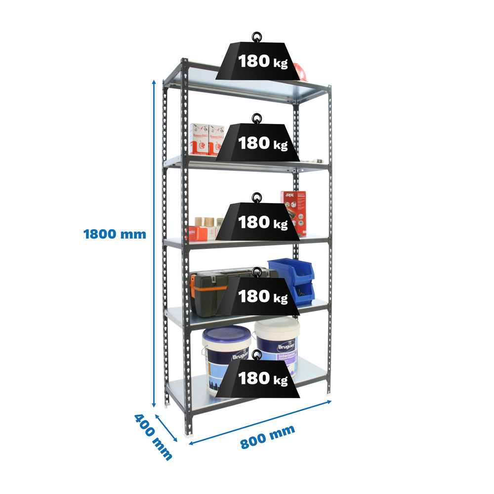 Rayonnage métallique léger sans vis 1800x800x400 - 5 niveaux Anthracite - SIMON RACK - 8425437097997