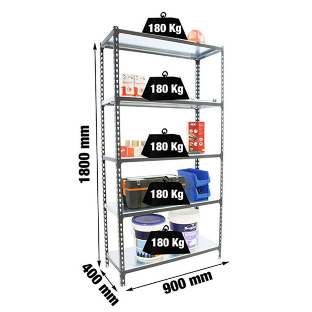 Rayonnage métallique léger sans vis 1800x900x400 - 5 niveaux Anthracite - SIMON RACK - 8425437098024