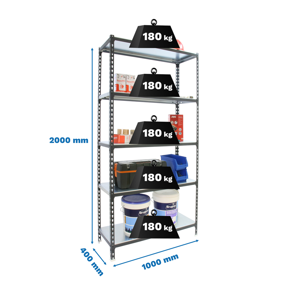 Rayonnage métallique léger sans vis 2000x1000x400 - 5 niveaux Anthracite/Blanc - SIMON RACK - 8425437098031