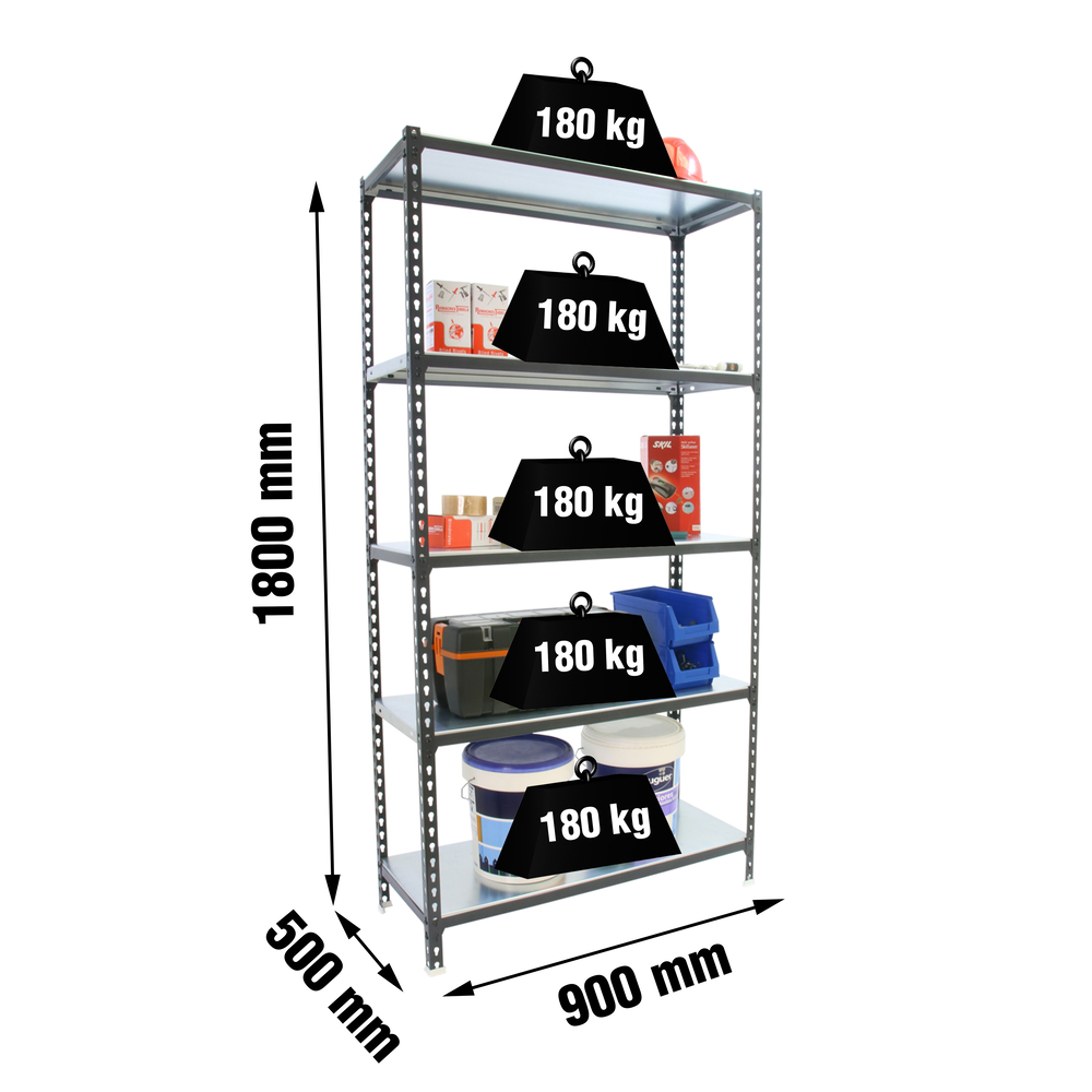 Rayonnage métallique léger sans vis 1800x900x500 - 5 niveaux Anthracite/Blanc - SIMON RACK - 8425437098093