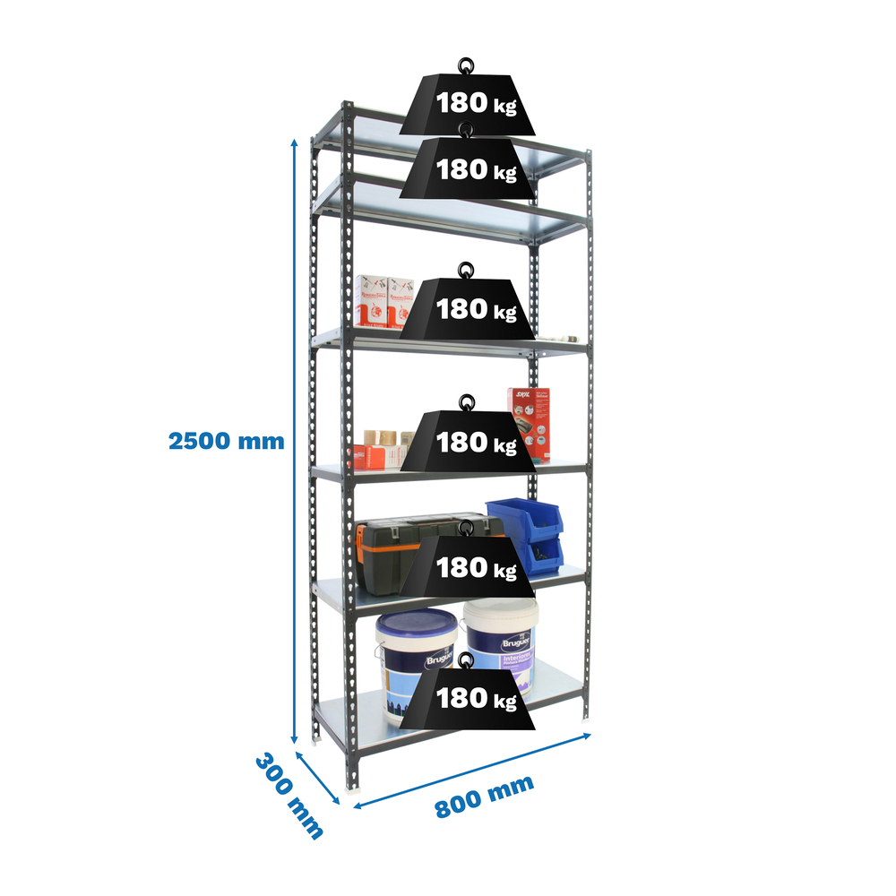 Rayonnage métallique léger sans vis 2500x800x300 - 6 niveaux Anthracite - SIMON RACK - 8425437098208