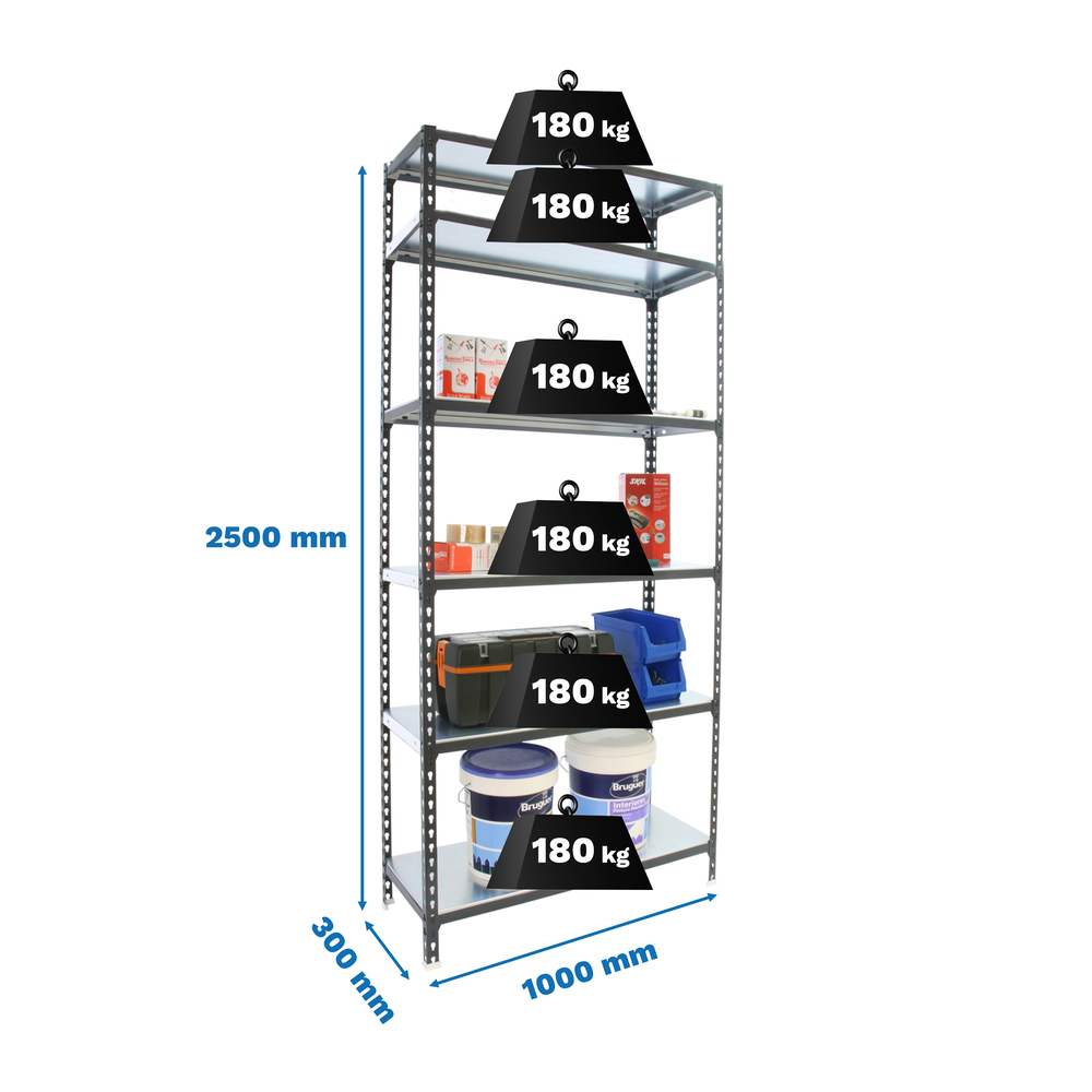 Rayonnage métallique léger sans vis 2500x1000x300 - 6 niveaux Anthracite/Blanc - SIMON RACK - 8425437098246