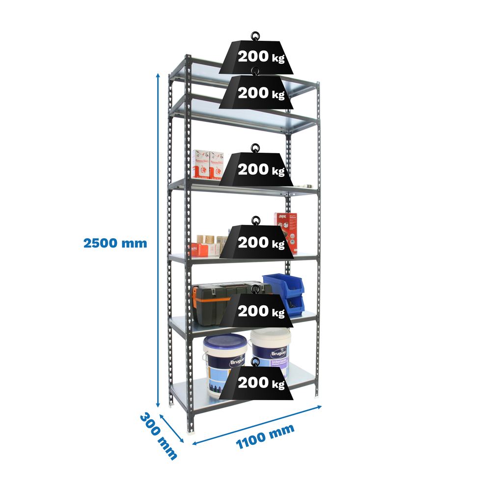 Rayonnage métallique léger sans vis 2500x1100x300 - 6 niveaux Anthracite - SIMON RACK - 8425437098291